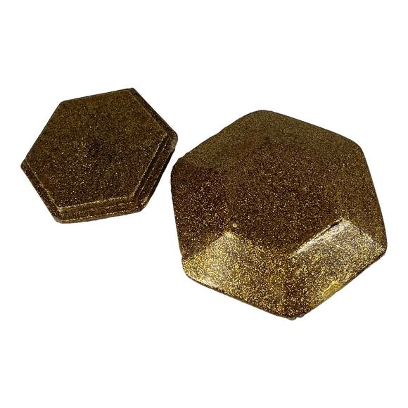 Vintage Jeweled Enameled TRINKET BOX & LID 3.5" Hexagon Jewelry Ring Salt Box - Picture 4 of 7